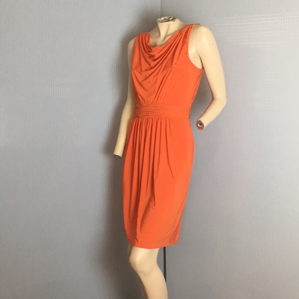 MUSE - Orange Cowl Draped Jersey Dress w/beads